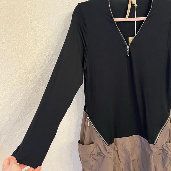 NWT Comfy USA Sara Tunic Dress Small Black Olive Utility Artsy Architectural - Picture 2 of 10